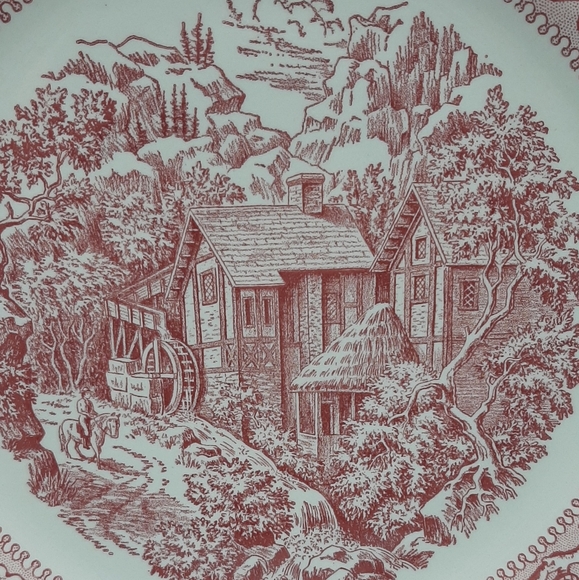 Vintage MEMORY LANE Serving Platter Royal China Round Mill Scene Cake Plate - Picture 2 of 5